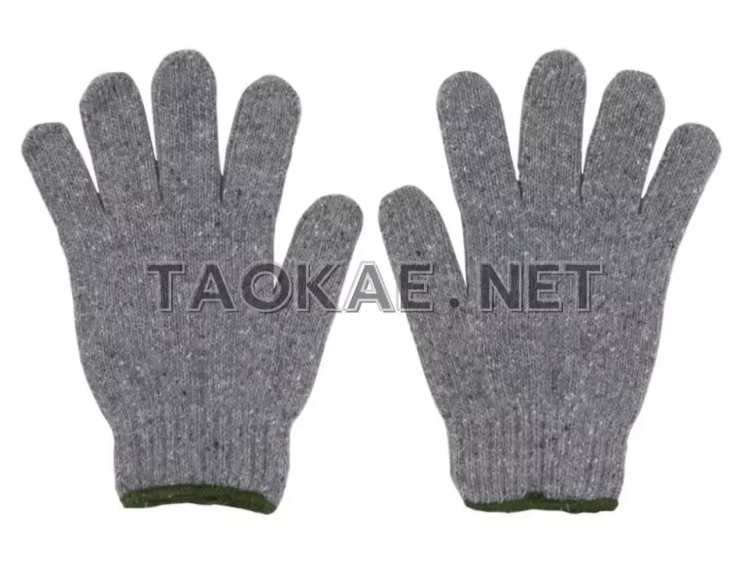 ถุงมือผ้า สีเทา ขอบเหลือง 7 ขีด