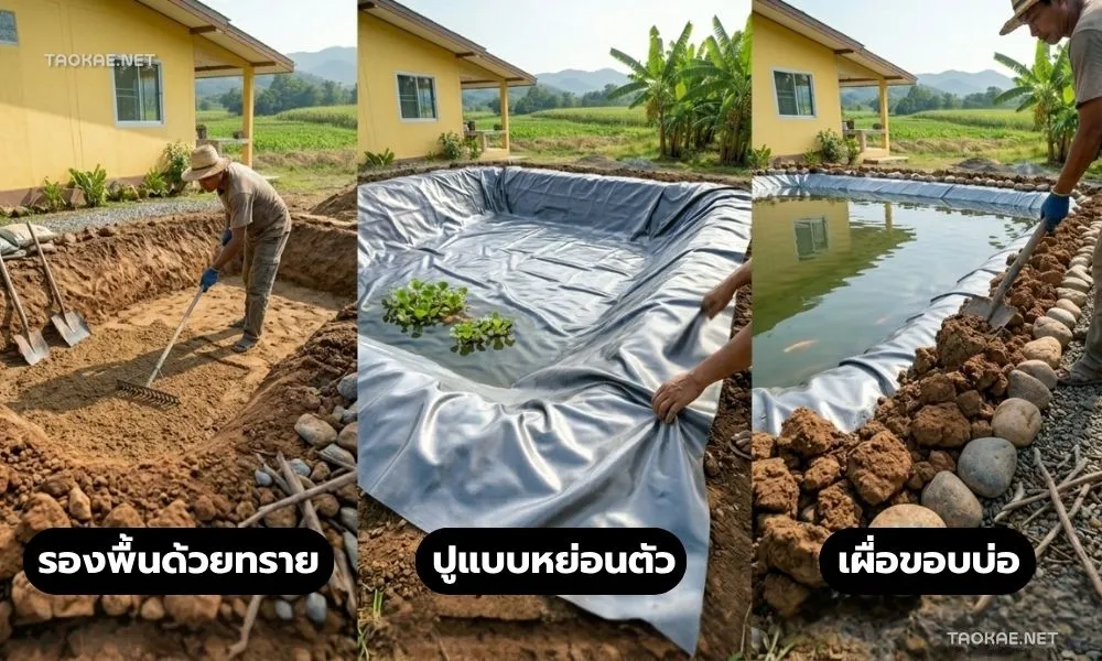 พลาสติกปูบ่อ-ขั้นตอนการปู