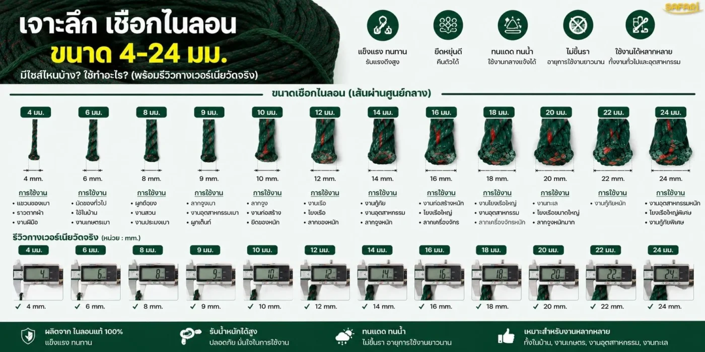 ขนาดเชือกไนล่อน 4-24 มม.