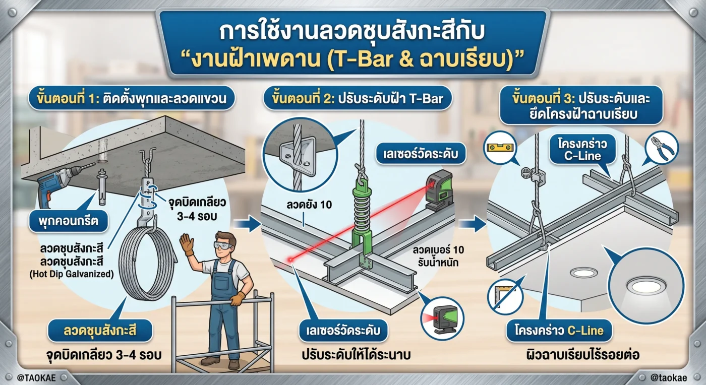 ลวดชุบขาว งานฝ้าเพดาน T-Bar